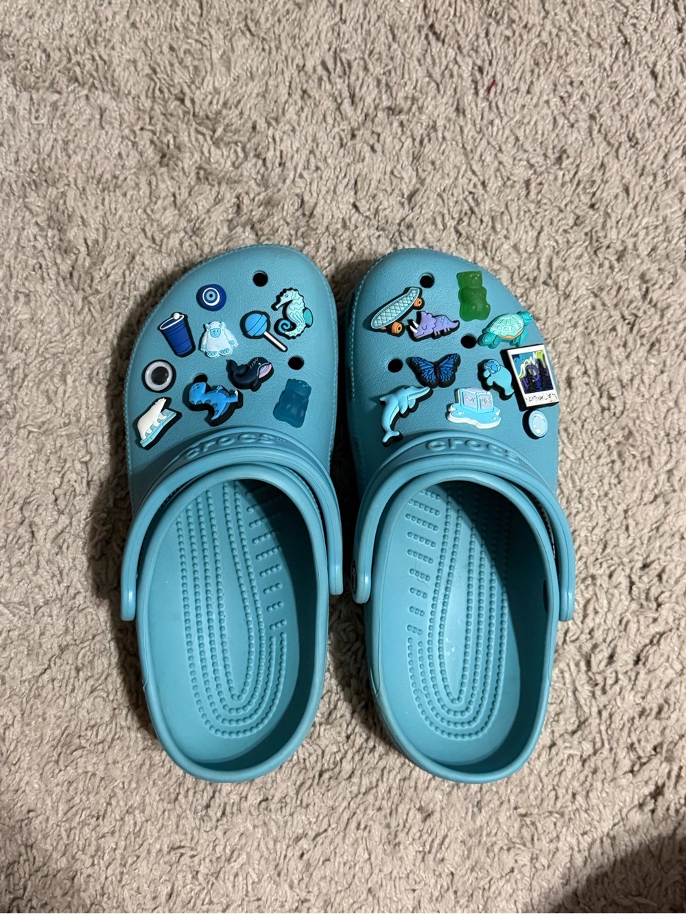 CROCS Kids Teal Blue Classic Clogs- Charms Included!